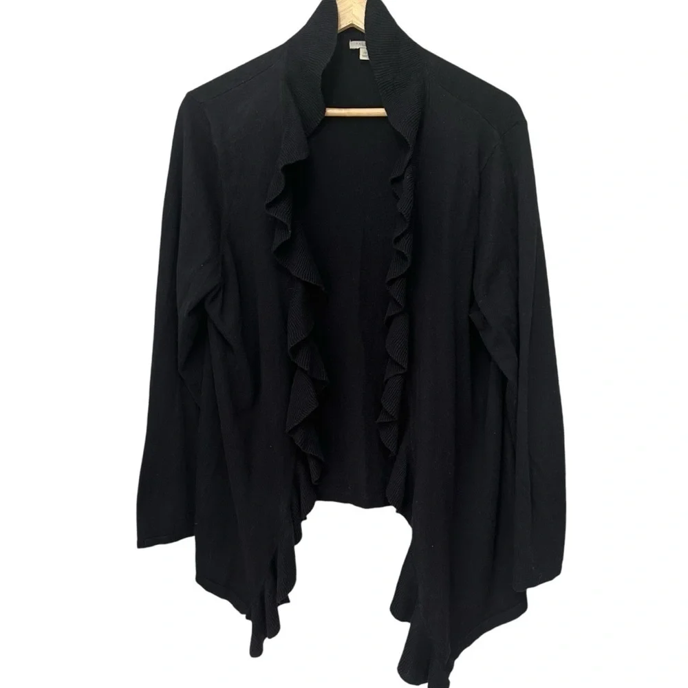 Talbots Black Ruffle Open Front Cardigan Sweater, M